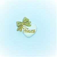 Princess - White with Gold bow Heart -Gold glitter